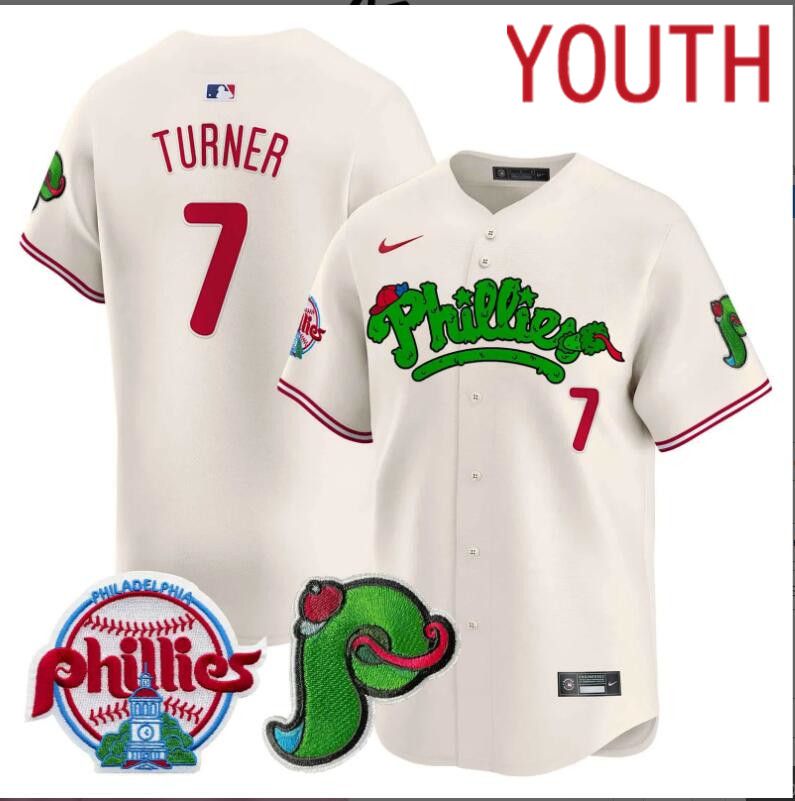 Youth  Philadelphia Phillies #7 Turner cream Limited 2024 MLB Nike jersey